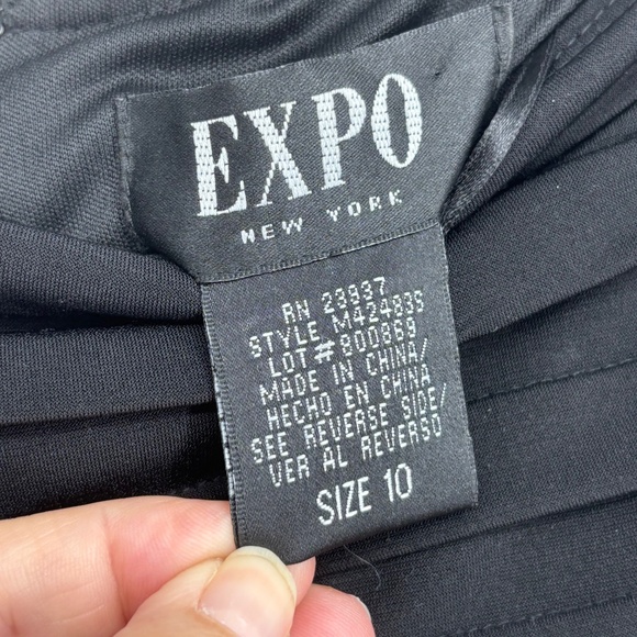 Expo New York Womens Size 10 Strapless Dress Black Pleated Top Vintage Poly Span - Picture 4 of 9